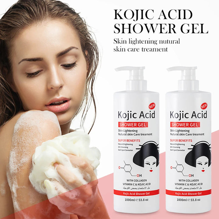 1000ml Kojic Acid Shower Gel Deep Cleansing Brighten Skin Body Wash Skin Whitening Exfoliator Body Care Moisturizing Skincare Halalzen