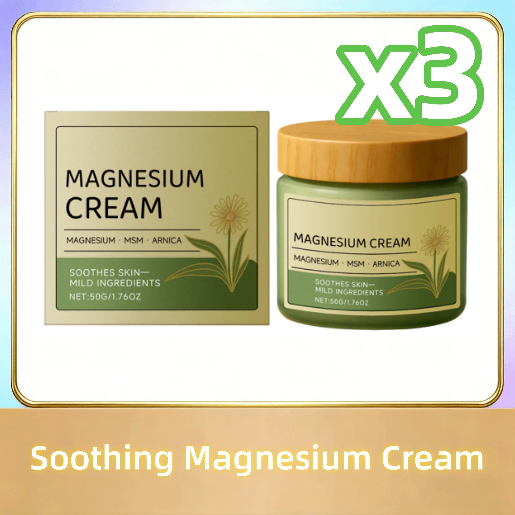 Soothing Magnesium Cream Total Relief Muscle Pains Soothe Nerves Fast-Absorb Non-Greasy Daily Body Care Cream With Msm & Arnica