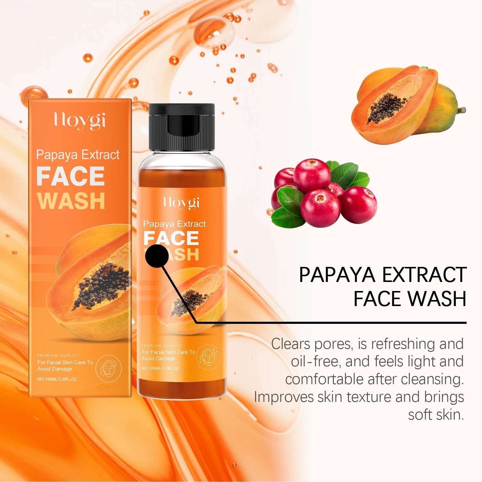 Hoygi Papaya Cleanser Gentle Exfoliating Hydrating Brightening Natural Enzyme Face Wash for Sensitive Skin All Types Halalzen