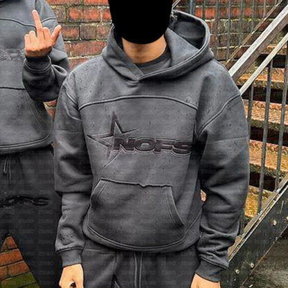NOFS Letter Embroidery Fashion Brand Loose Oversized Hoodie Y2K Hip-Hop Streetwear women Pullovers Casual Top Pants Sportswear
