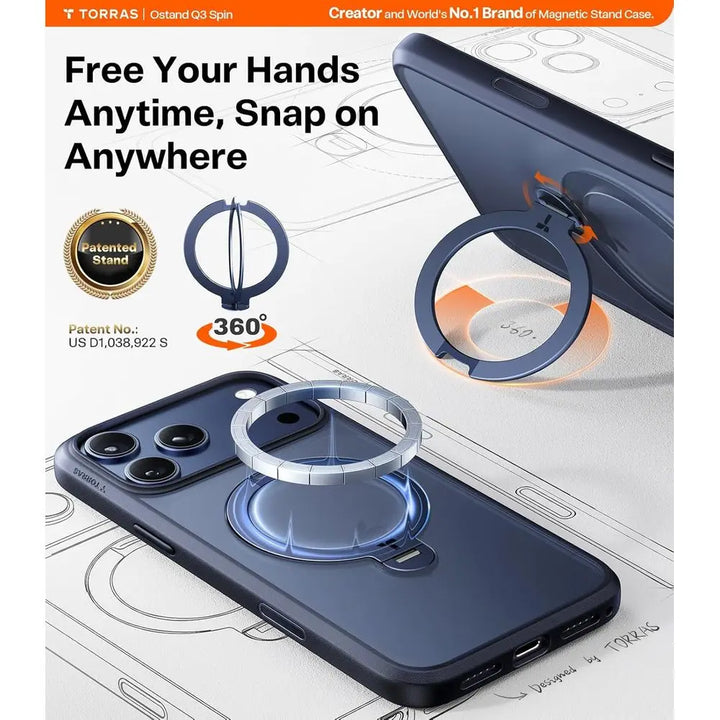 360° Mıknatıslı Stand iPhone 17 Pro Max Kılıfı, Kamera Kontrolü ile Derin Mavi Darbeye Dayanıklı, MagSafe Uyumlu