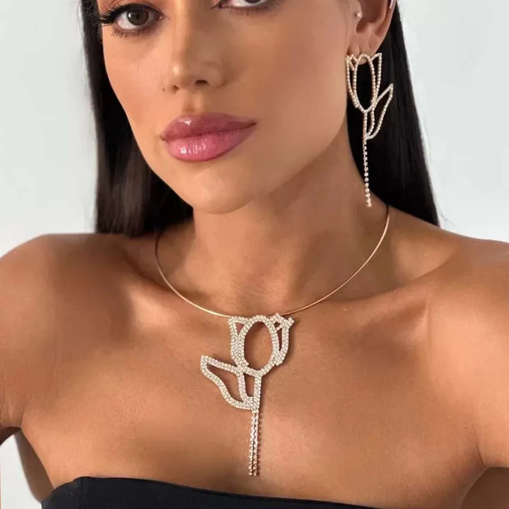 Stonefans Flower Bridal Jewelry Set – Rhinestone Earrings & Necklace Gift for Women & Girls