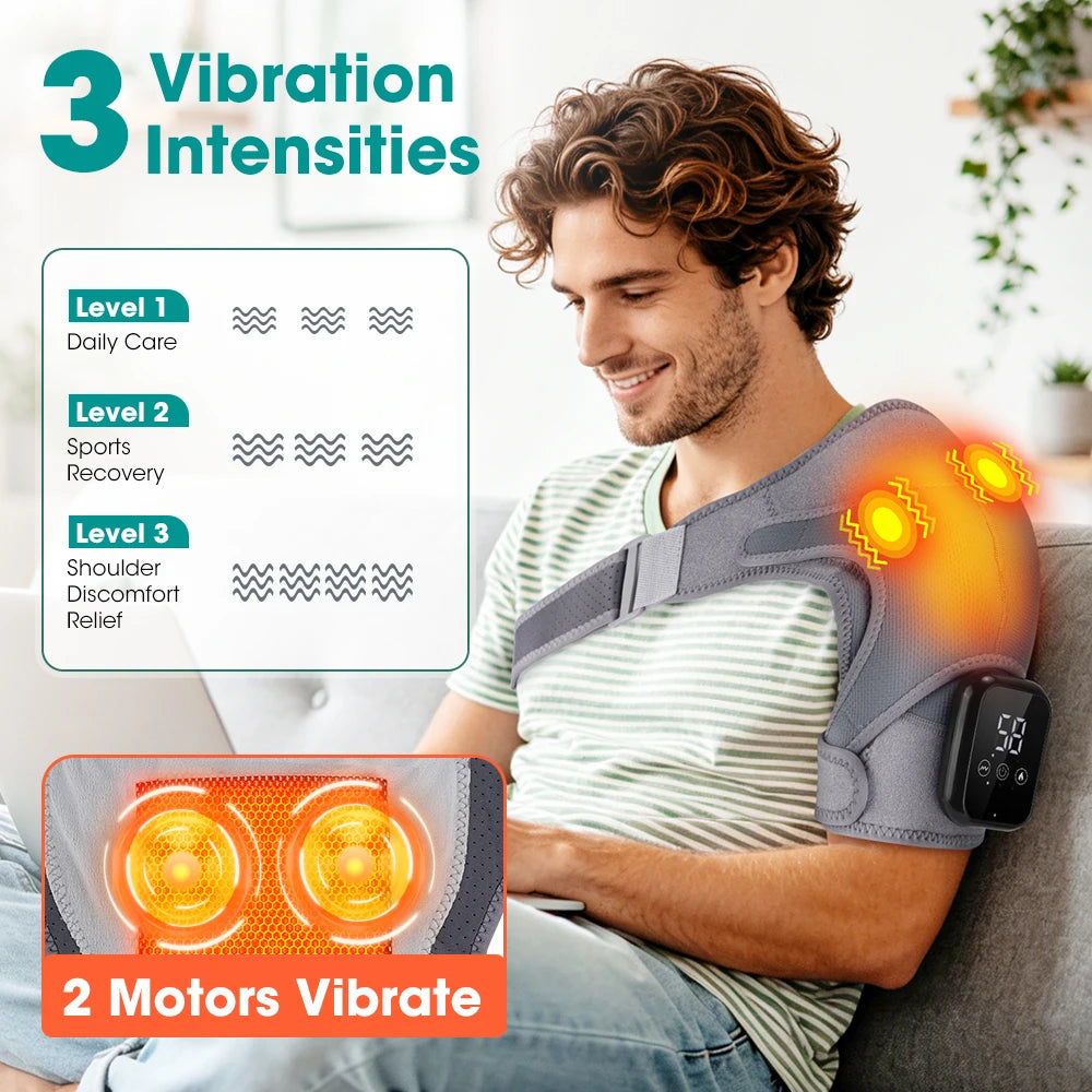 Cordless Electric Heated Shoulder Brace Hot Compress Protect  Vibration Massage Thermal Shoulder Pad Massager Muscle Joint Relax