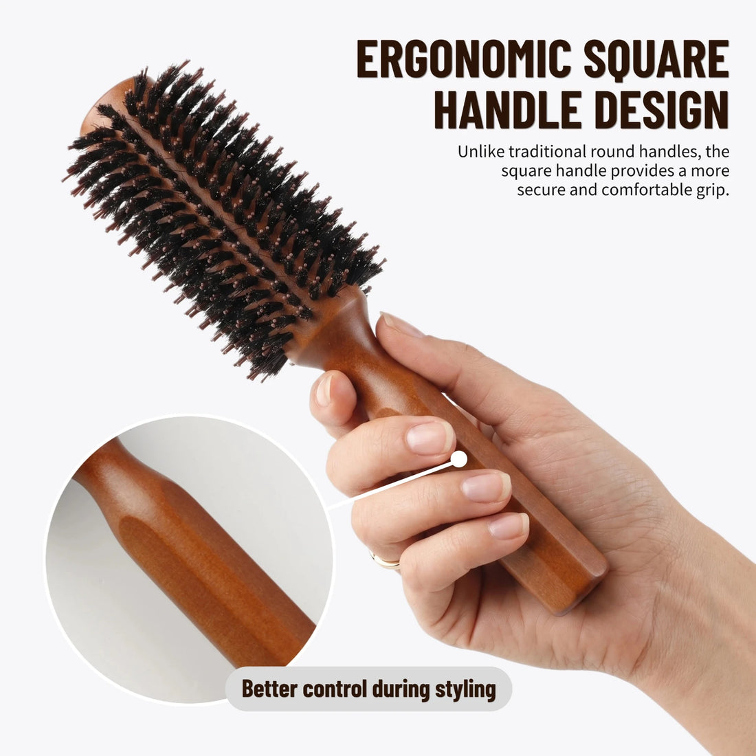Professional 4 Sizes Boar Bristle Round Hair Brush Wooden Anti Slip Handle Salon Home Blow Dry Curling Volume Styling Brush