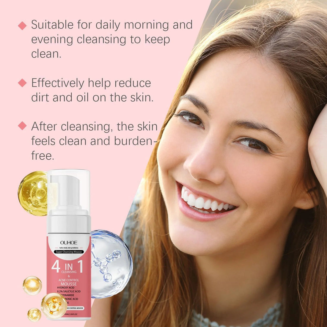 Facial Cleanser Mousse Moisturizing Oil Control Removing Acne Blackhead Exfoliation Firming Brightening Hydrating Foam Face Care Halalzen