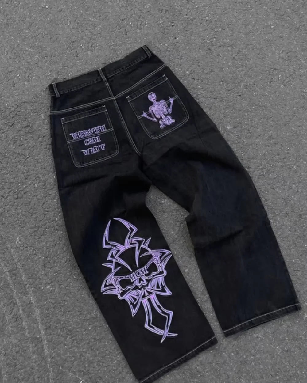 Vintage Jeans Y2K Clothes Men Women Gothic Hip Hop Pocket Embroidery Retro Blue Baggy Jeans High Waist Slim Fit Flare Trousers