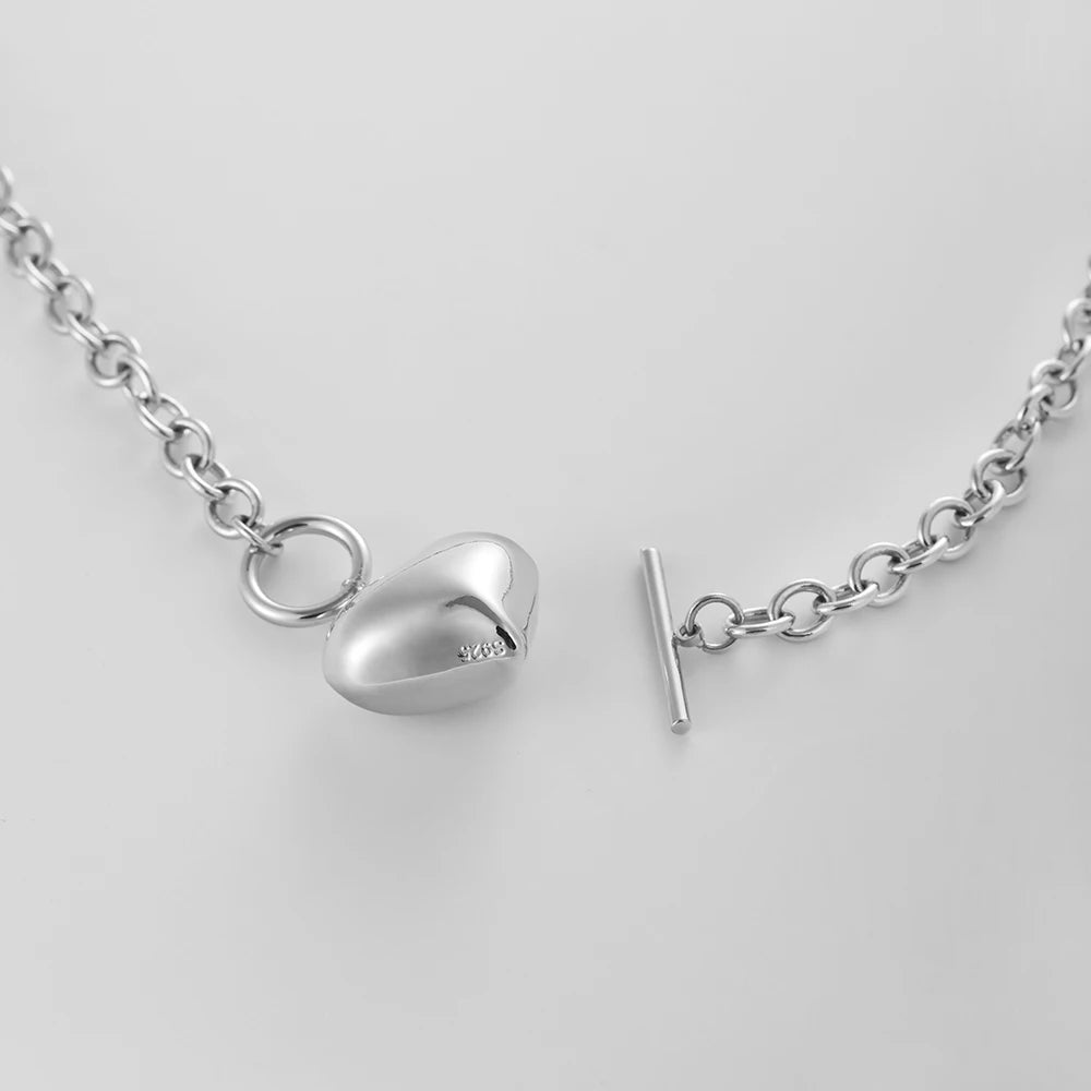 S925 Sterling Silver Elegant TO Buckle Peach Heart Love Pendant Thick Chain Necklace Women's Jewelry Party Gifts Ships from USA