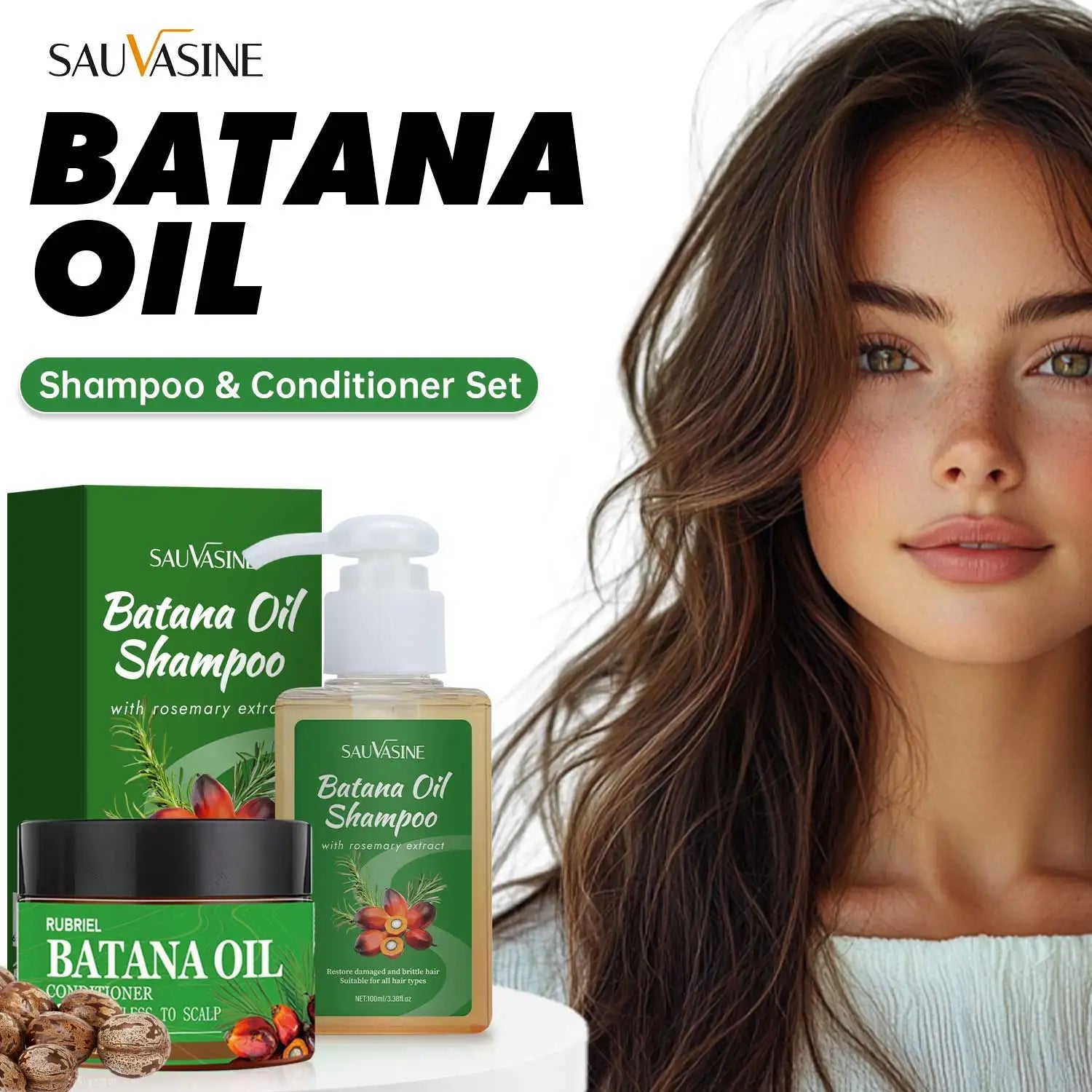 120g Batana Oil Shampoo & Conditioner Set Strengthens Hair Roots Repairs damaged Hair Deeply Nourishment Smooth Hair Conditioner Halalzen