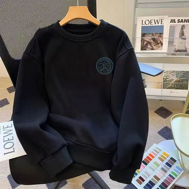 American Heavyweight Sweatshirt for Men's Long-sleeved Casual Hong Kong Style Top Autumn and Winter Loose Plush Thickened Jacket