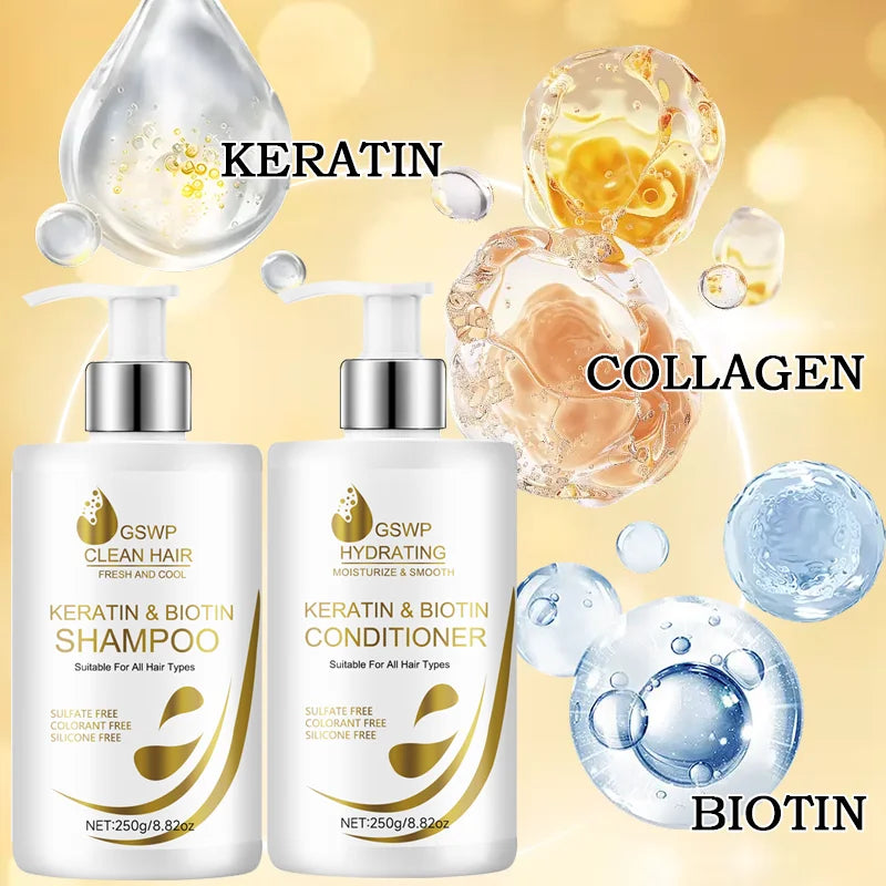 GSWP Keratin Biotin Shampoo & Conditioner,Gentle cleansing, suitable for all hair types, ideal as a gift. 500g Halalzen