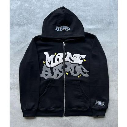 American retro star and letter printed zipper hoodie for men and women Y2K Spring and Autumn cardigan jacket