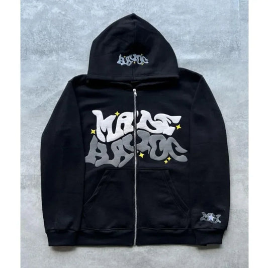 American retro star and letter printed zipper hoodie for men and women Y2K Spring and Autumn cardigan jacket