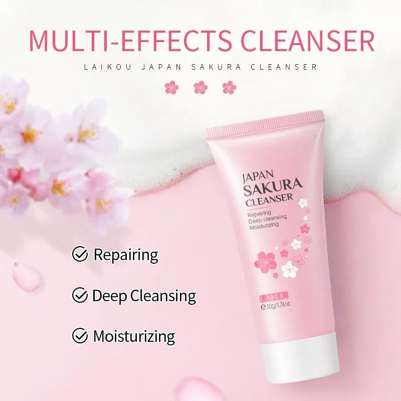 Sakura Cleanser Rich Foam Deep Clean Remove Grease Improve Oily Face Wash Cream Gentle Moisturizing Remove Blackhead Cleanser Halalzen