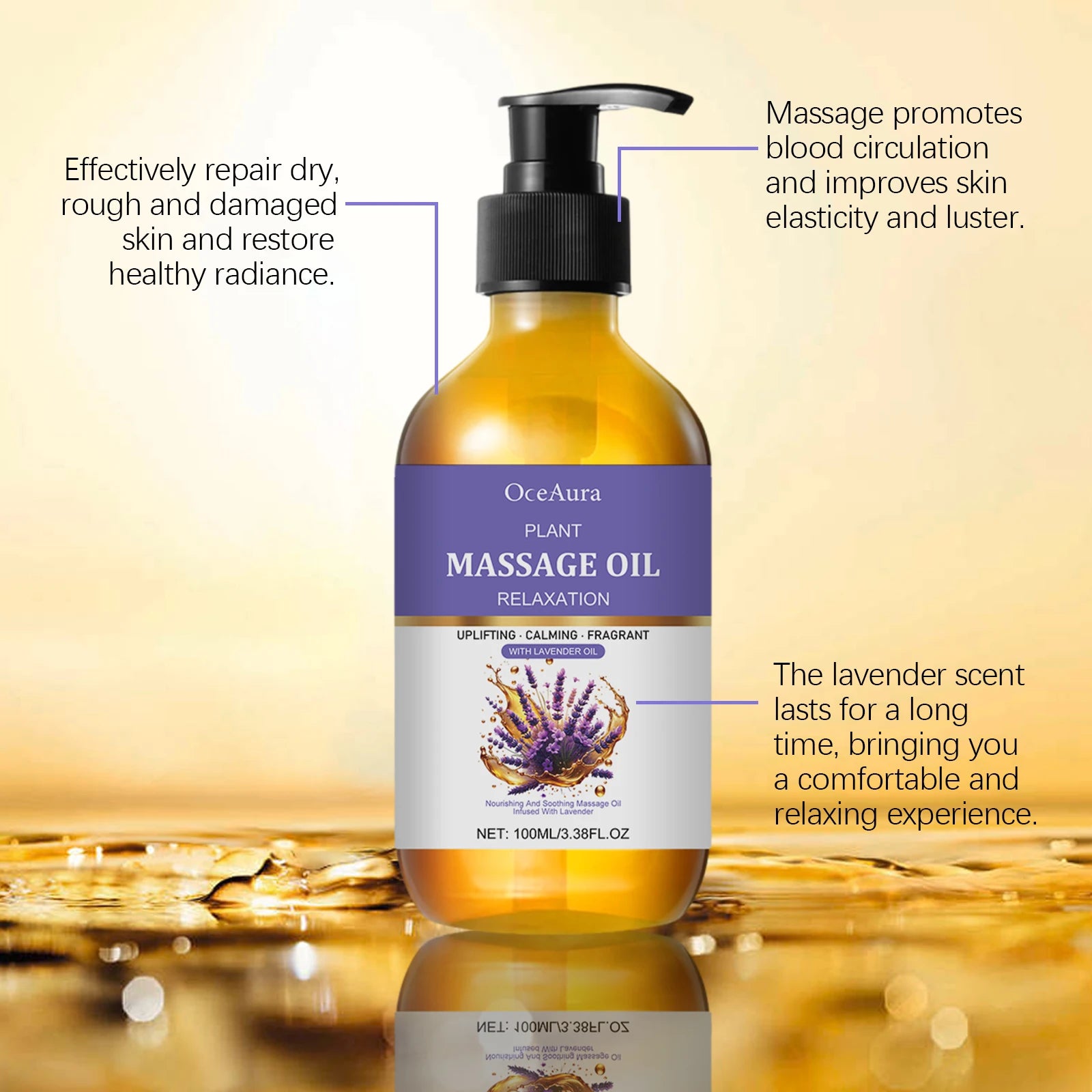 Lavender Essential Oil, Gentle and Soothing, Moisturizes the Skin, Has a Pleasant Fragrance, Is Easily Absorbed, Body Massage Oi