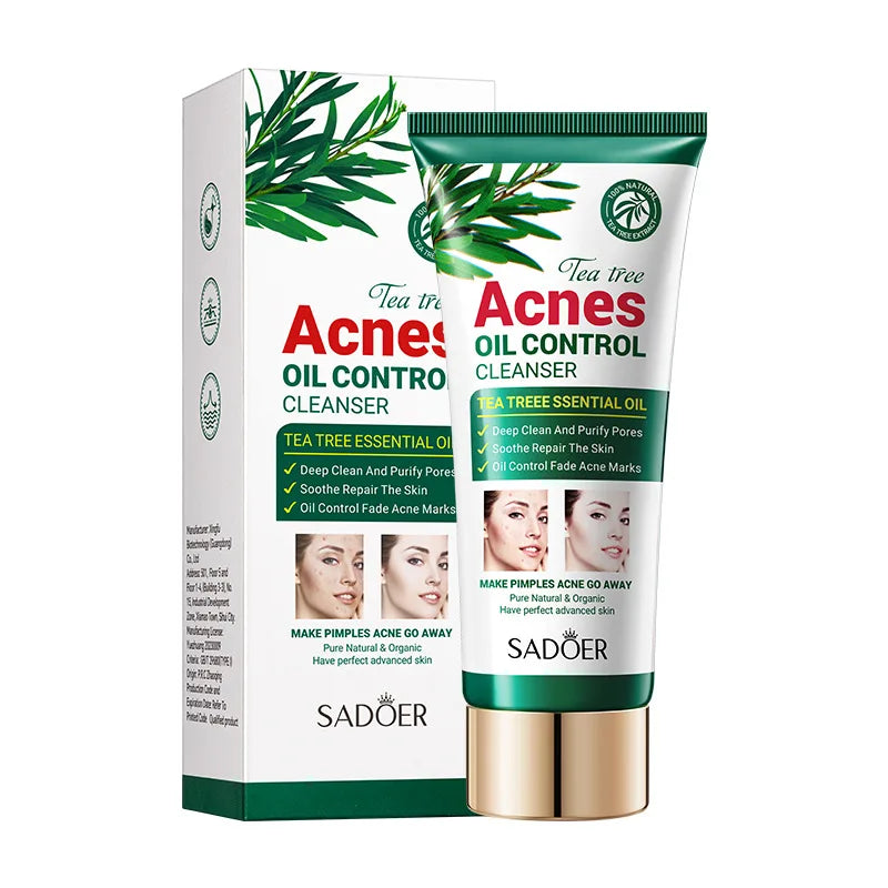 SADOER Tea Tree Acne Removal Facial Cleanser Moisturizing Anti-aing Anti Acne Deep Cleansing Face Wash Foam Cleanser Skin Care Halalzen