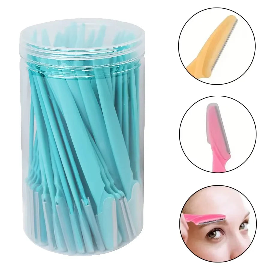 30Pcs/Bottle Eyebrow Razors With Container Facial Eye Brow Trimmer In Case Hair Removal Shaver Safe Blades Trimming Tools Halalzen