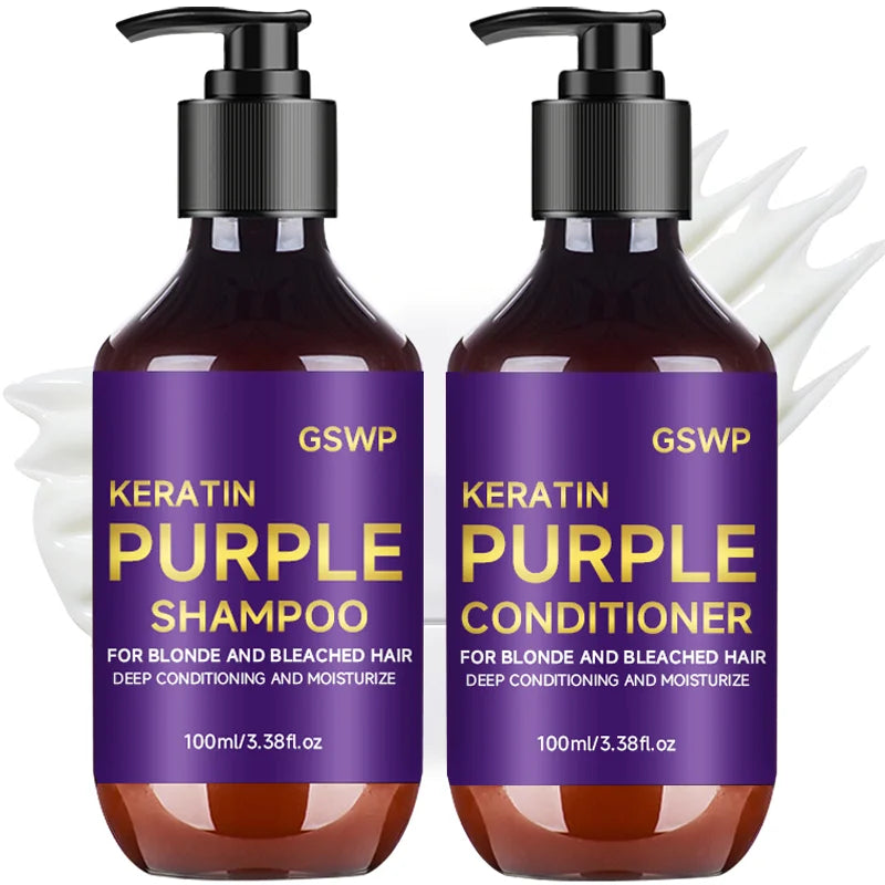 GSWP Purple Shampoo and Conditioner Set cleanses and deeply moisturizes hair, suitable for blonde, gray, and silver hair.200g Halalzen