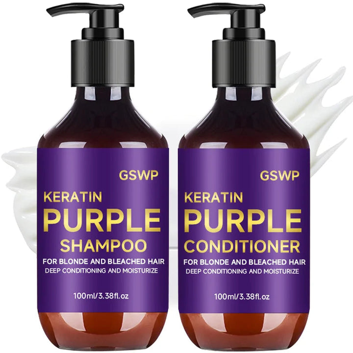 GSWP Purple Shampoo and Conditioner Set cleanses and deeply moisturizes hair, suitable for blonde, gray, and silver hair.200g Halalzen