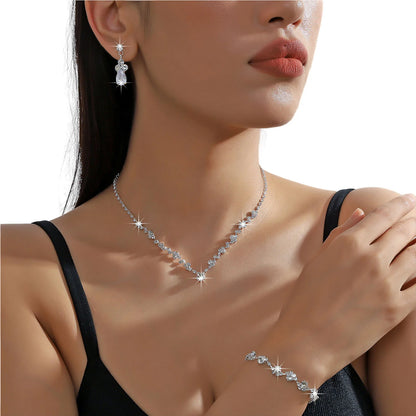 Women's Hanging Necklace Earrings Bracelet Set Sparkling Full Rhinestones Ornaments Set for Bridesmaid Wedding Masquerade MIAO