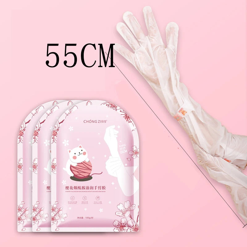 2pair 70cm Long Hand And Foot Mask Cherry Blossom Niacinamide Moisturizing Moisturizing Exfoliating Dead Skin Hand Foot Care