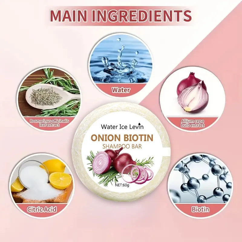Onion and Biotin Shampoo Soap - 60g, Suitable for All Hair Types, Moisturizing and Smoothing, Rich in Rosemary Extract Halalzen