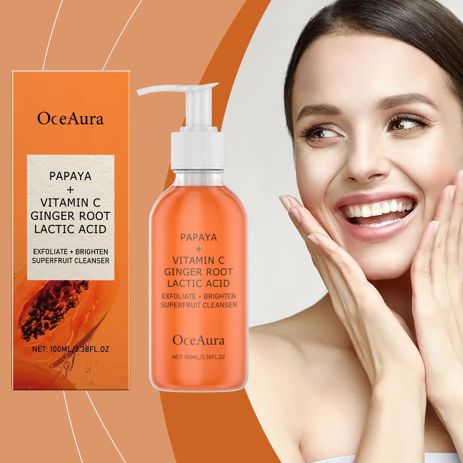 Oceaura Papaya Facial Cleanser Exfoliating Oil Control Deep Cleaning Pore Shrinking Blackhead Remover Dirt Brightening Face Wash Halalzen