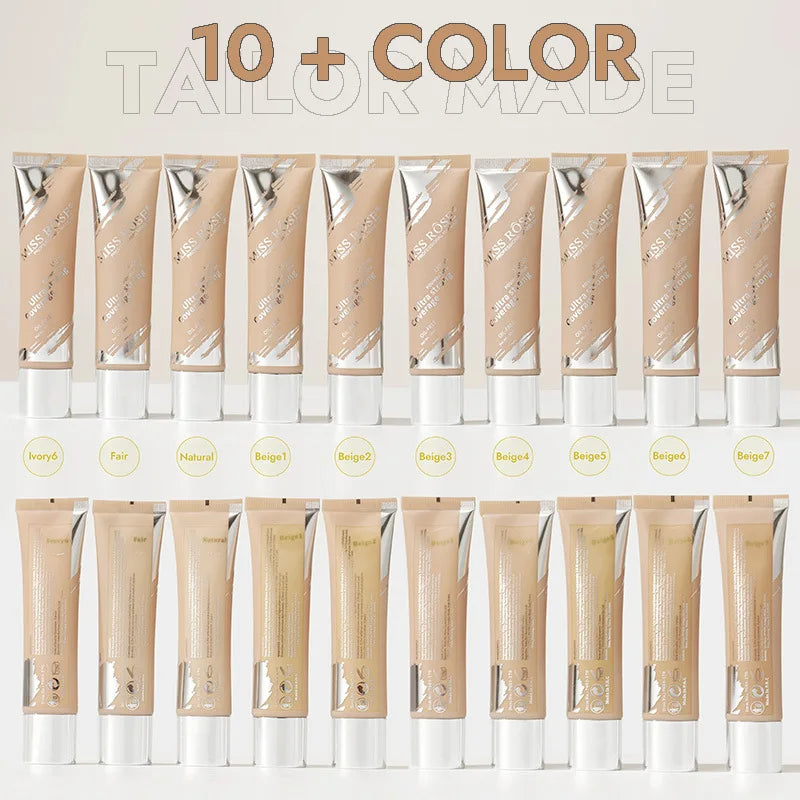 MISS ROSE Flat Tube Liquid Foundation Not Easy Fade, Moisturizing Foundation Cream Suitable For All Skin Tones Daily Face Makeup