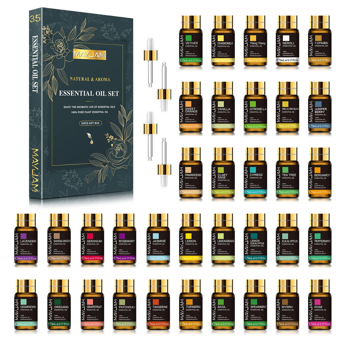 MAYJAM 35pcs/set Essential Oils For Diffuser DIY Making Scent Candle Massage Burner Air freshener Aroma Oil Christmas Gift Box