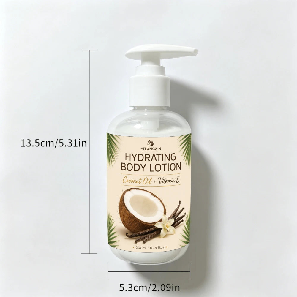 200m Coconut Oil & Vitamin E Body Lotion Coconut Vanilla Scent Hydrating Moisturizer for Smooth Skin, Non-Greasy Fast Absorbing
