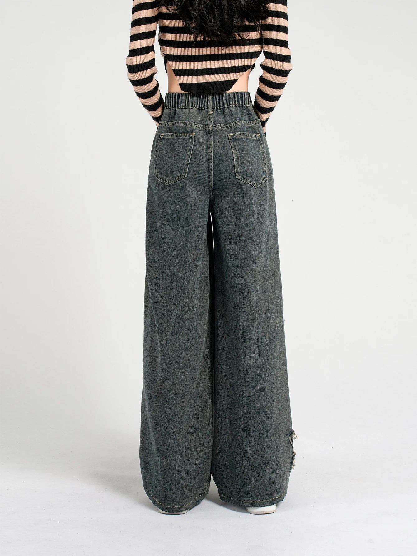 Girls' Fashion Star Wash Jeans - Retro Loose Straight Leg Denim Pants, Versatile & Casual