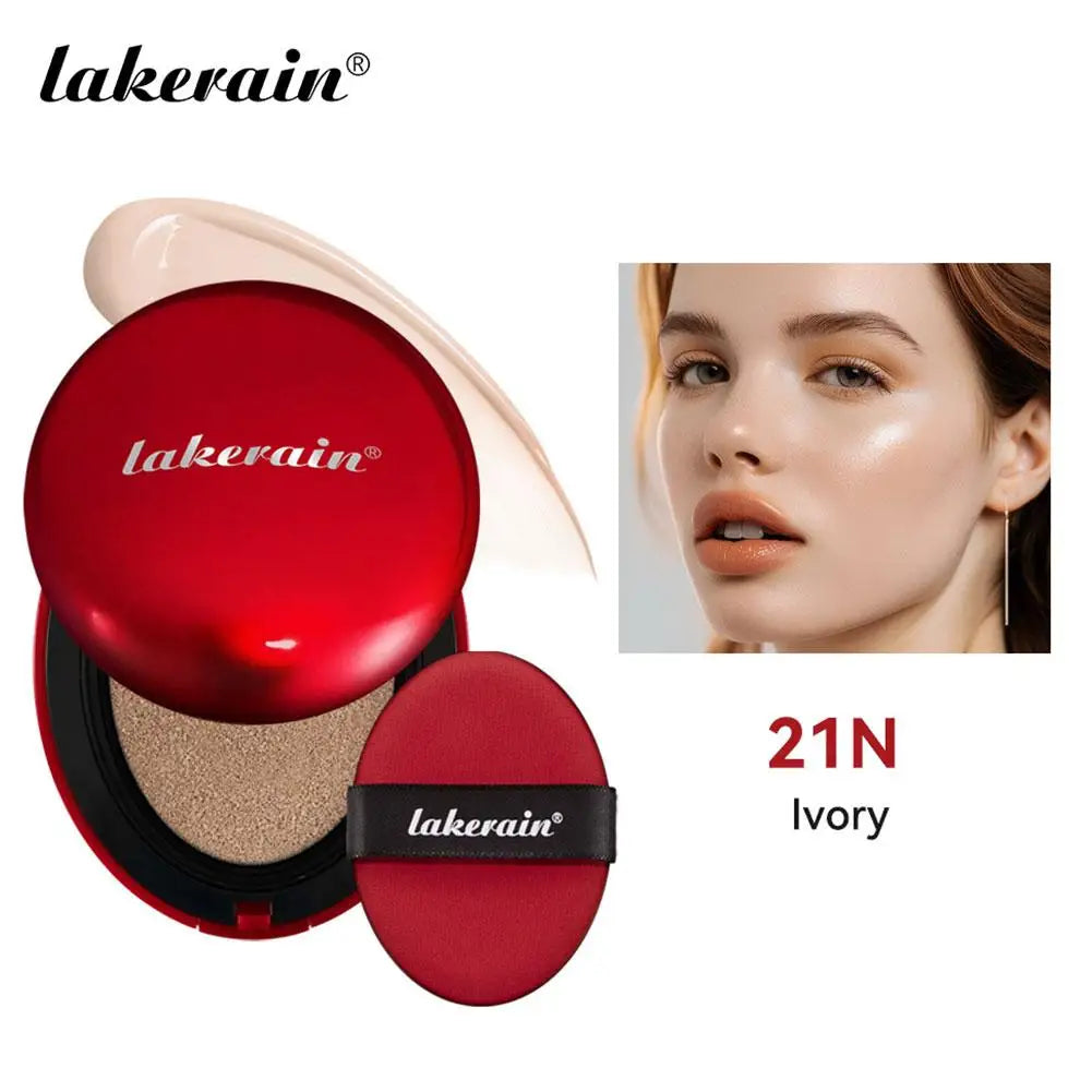 LAKERAIN 12 Color Air Cushion Foundation Red Shell Design Natural Coverage Formula Lightweight Breathable Makeup Base