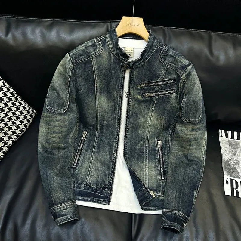 Sonbahar ve İlkbahar Yeni Moda Akımı Eski Amerikan Motosiklet Kot Ceketi Erkekler için Geniş Spor Büyük Beden Yüksek Kalite Dış Giyim