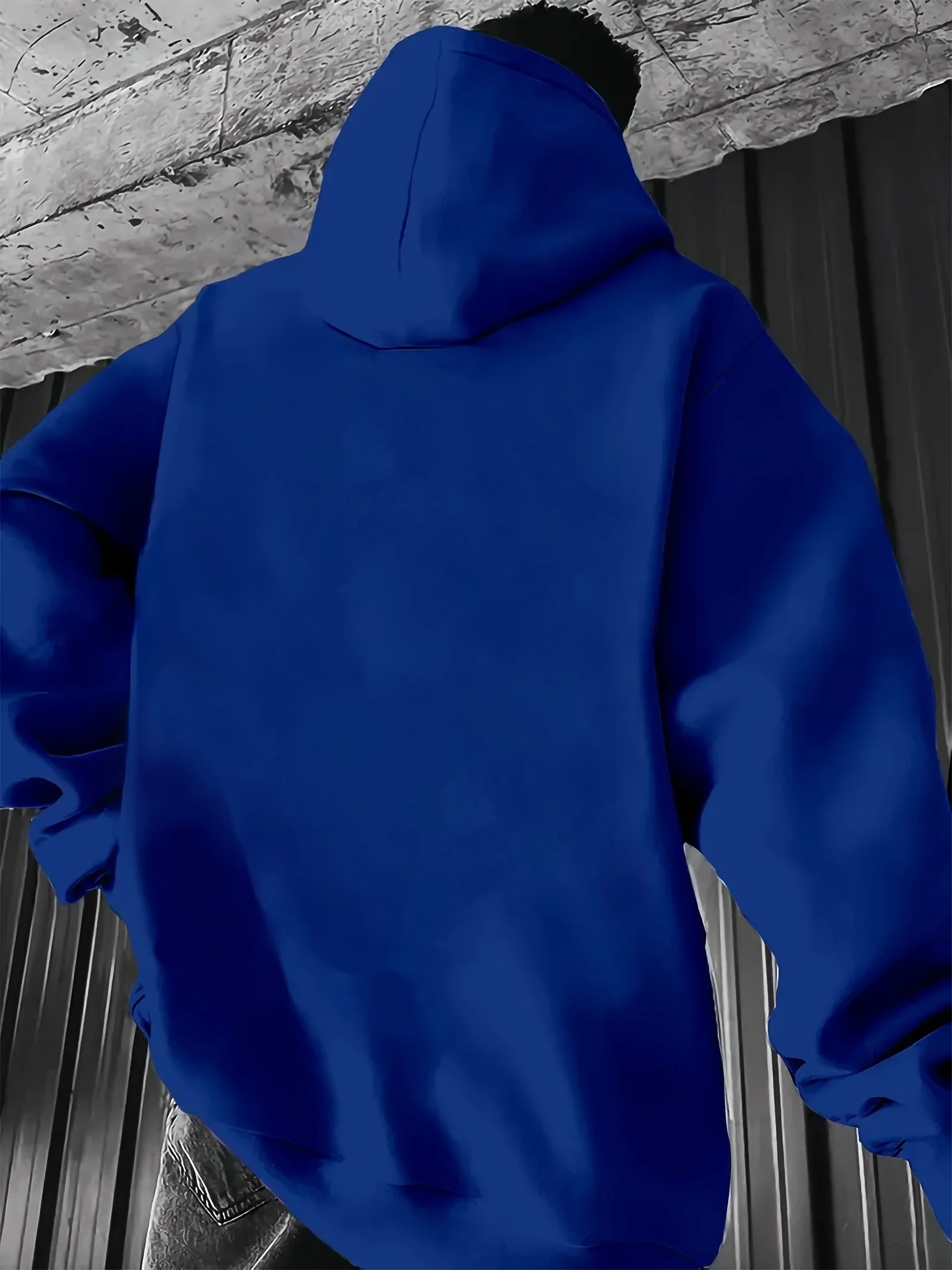 Men'S Metallic Star Print Hoodie - Casual Blue Sweatshirt with "METALLIC" Design, All-Season Comfort, Regular Fit, Casual Wear