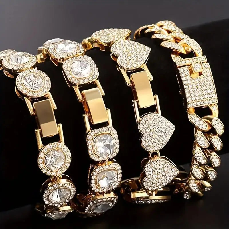 4 Piece Heart Shape Cuban Tenni Bracelet Set for Women -8.2 INCH