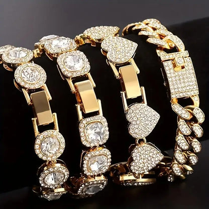 4 Piece Heart Shape Cuban Tenni Bracelet Set for Women -8.2 INCH