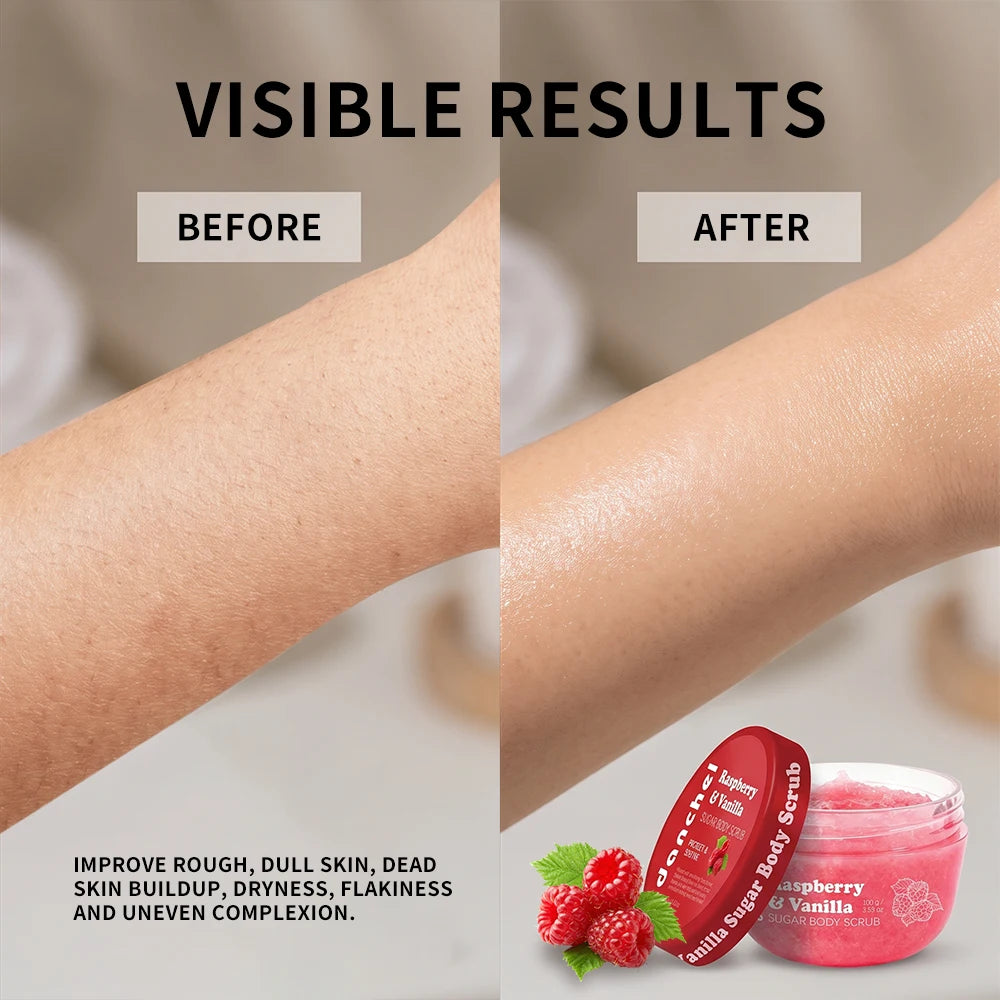 Raspberry Vanilla Sugar Body Scrub Gentle Exfoliation Remove Dead Skin Smooth Soothed Skin Soft Fragrance Shower Body Care