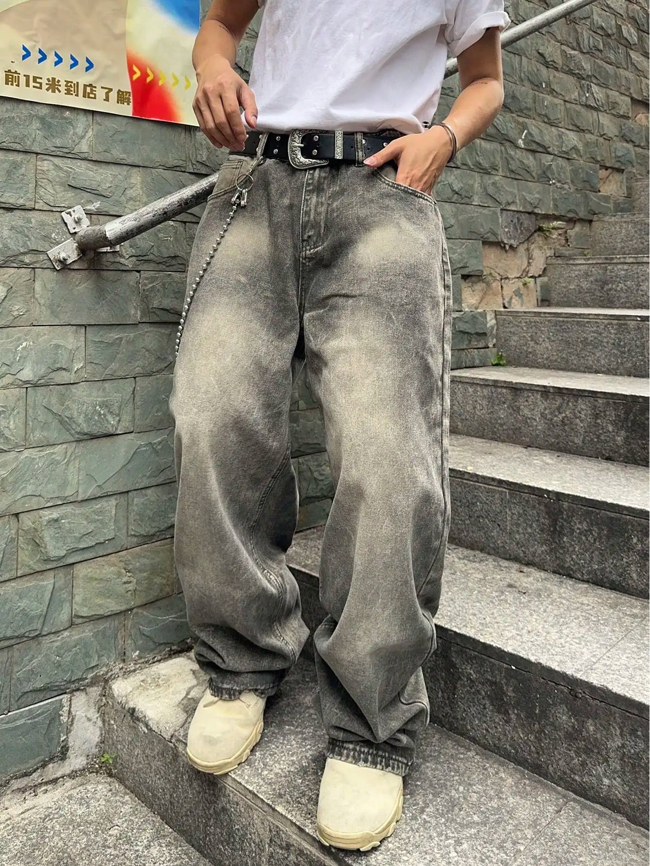 Vintage Men y2k Stretchy Baggy Denim Jeans For Men Fashion Casual pants Streetwear Denim Hip Hop Wide-Leg Straight Trousers