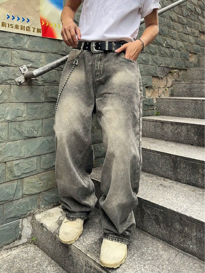 Vintage Men y2k Stretchy Baggy Denim Jeans For Men Fashion Casual pants Streetwear Denim Hip Hop Wide-Leg Straight Trousers