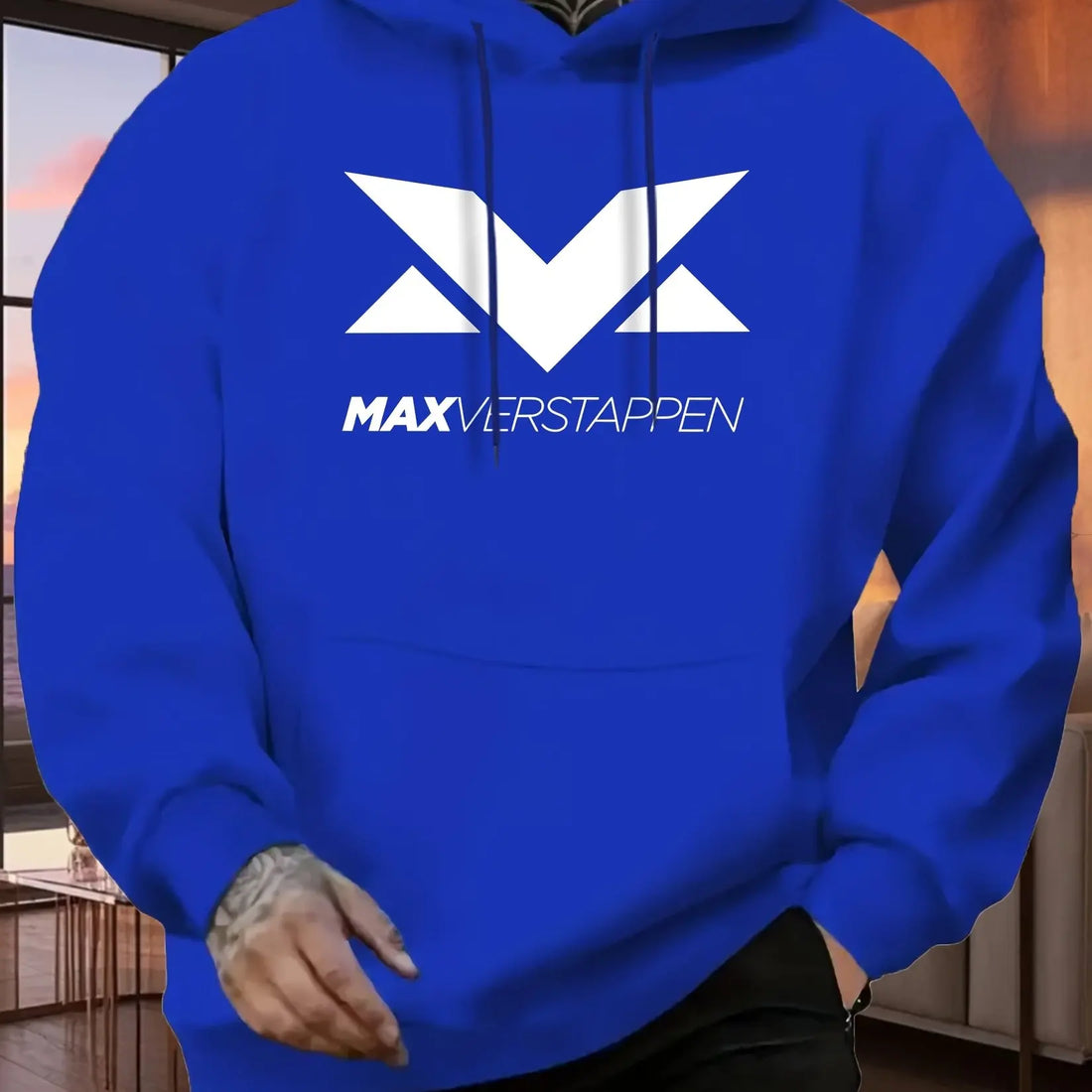 Men'S Red Max Verstappen Racing Graphic Hoodie - Casual Front Print Pullover with White Logo, Long Sleeves, and Kangaroo Pocket