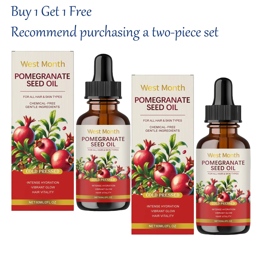 West Month 60ml Pomegranate Seed Moisturizing Essential Oil Gentle Hydrating Body Skin Care for Overall Nourishment