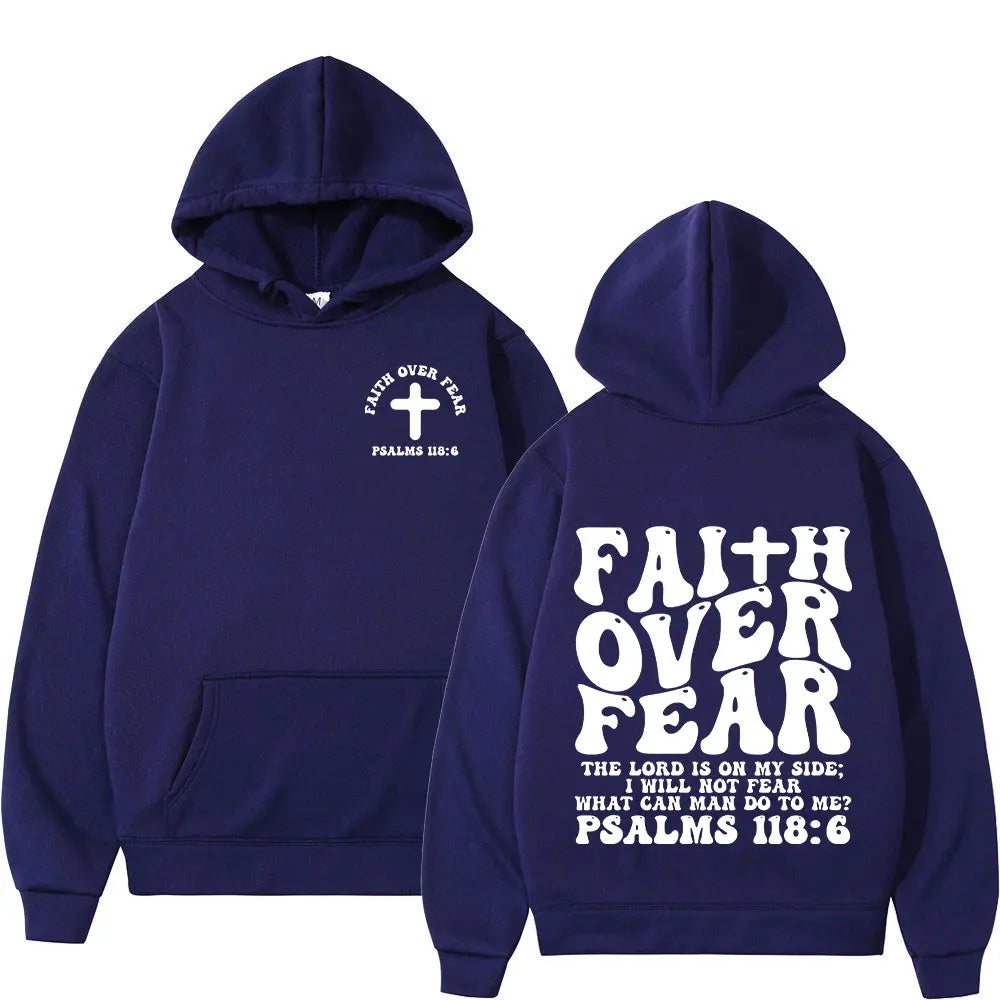 Aesthetic Christian Jesus Faith Over Fear Bible Verse Hoodies Men Women Fashion Harajuku Oversized Sweatshirts Fleece Pullovers
