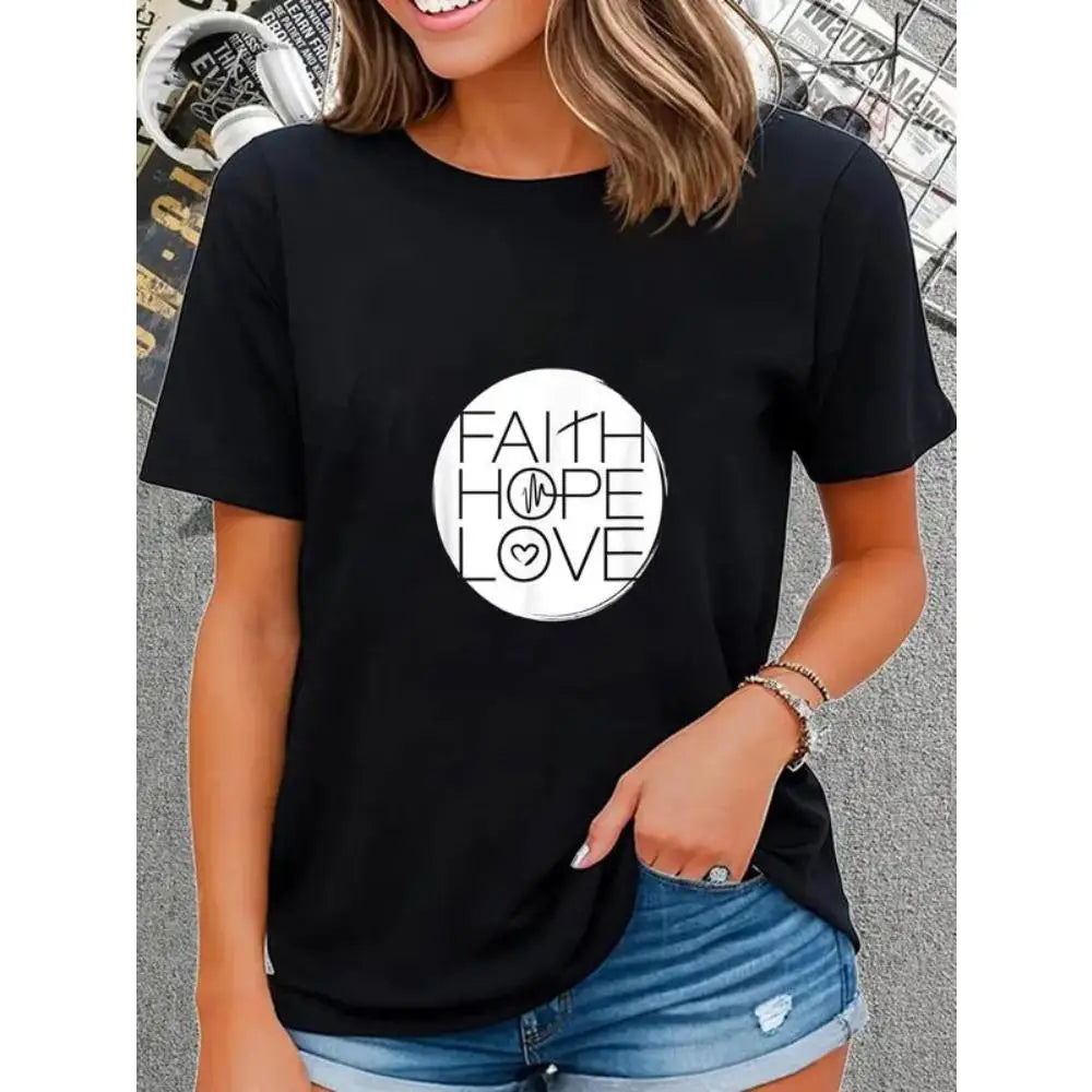 FAITH HOPE LOVE T-Shirt Christian ECG Heart Print Short Sleeve Simple Motivational Spiritual Top Unisex