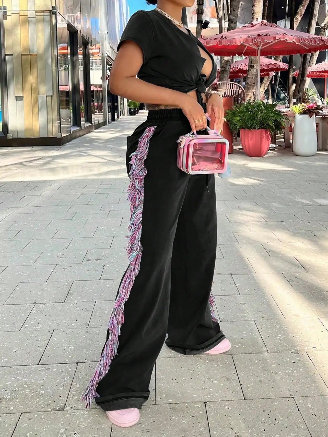 Women's Casual High Waist Fringe Tassel Pants - Drawstring Elastic Waist Long Sweatpants (Streetwear, New Year Warm Thermal)