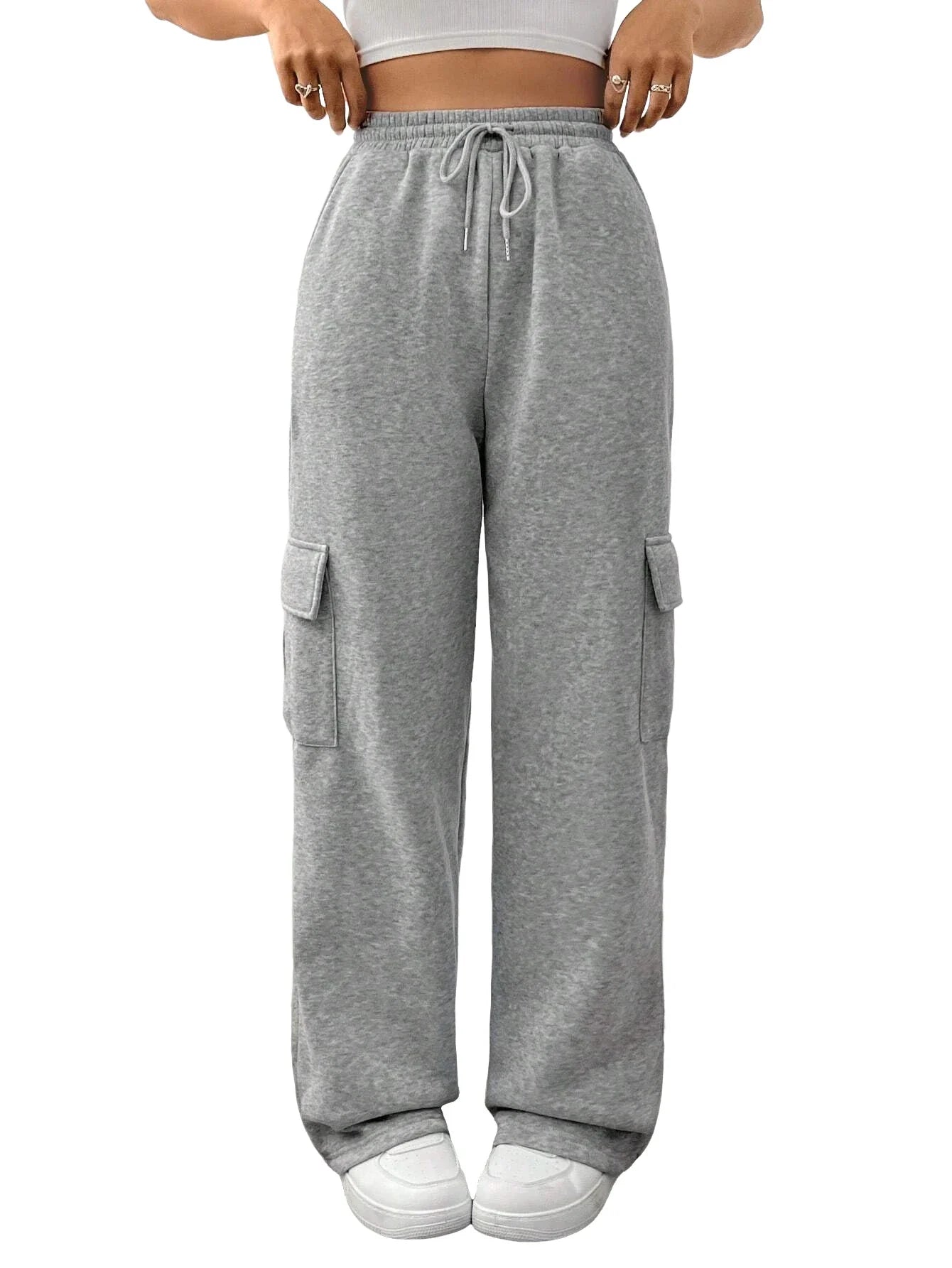 Women Running Cargo Sweatpants Fall Straight Baggy Wide Leg Lounge Pants Casual Workout Joggers Pants with Pockets