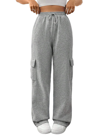 Women Running Cargo Sweatpants Fall Straight Baggy Wide Leg Lounge Pants Casual Workout Joggers Pants with Pockets