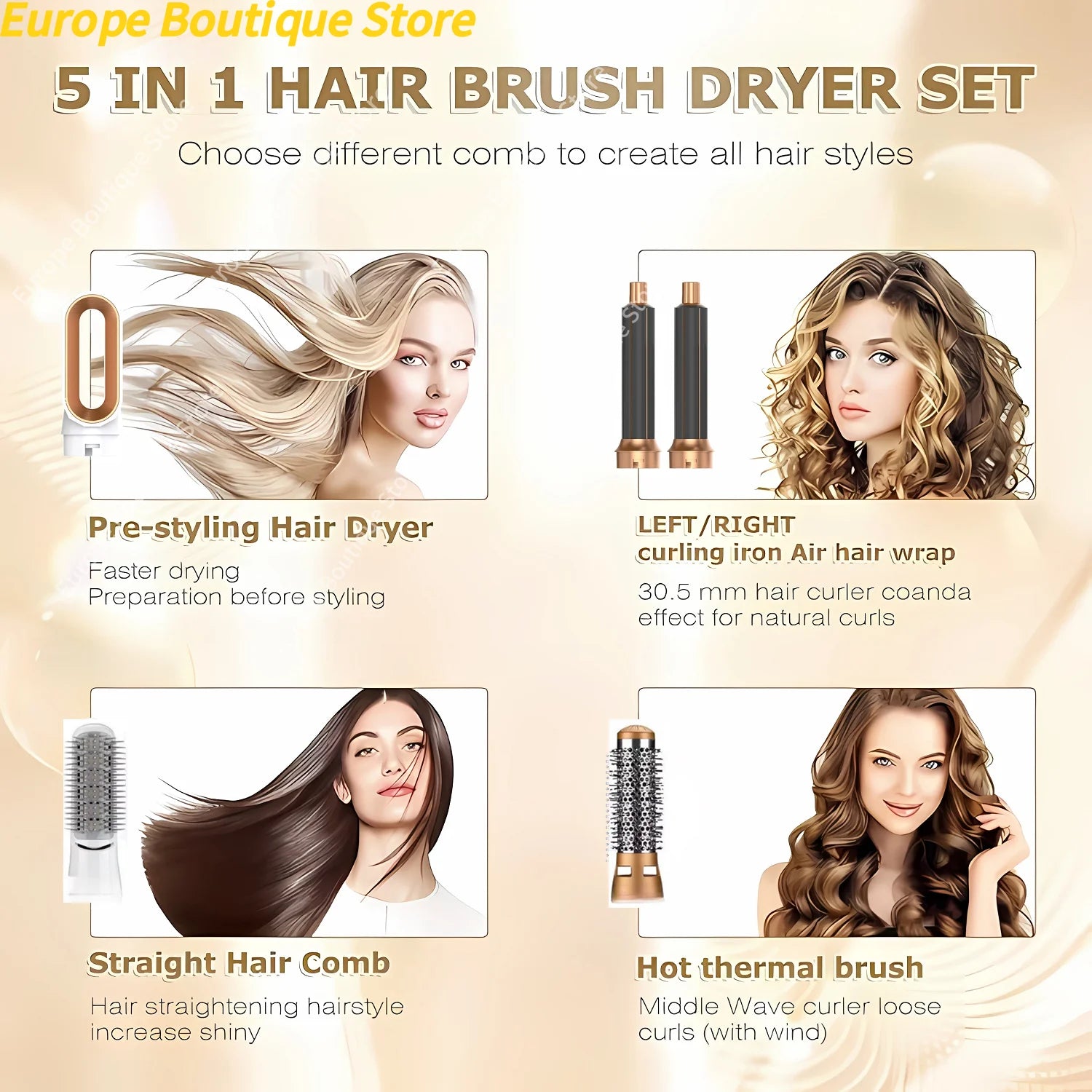 Professional 5 in 1 Hair Dryer Hot Air Comb Curler For Dyson Airwrap Hair Dryer Styling Tool Hair Straightener Hairdressing Tool