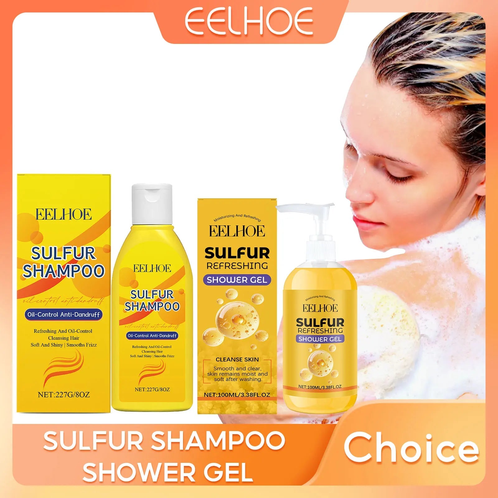 Sulfur Shampoo Shower Gel Set Deep Cleaning Scalp Remove Dandruff Nourishing Oil Control Moisturizing Dry Skin Smooth Body Wash Halalzen