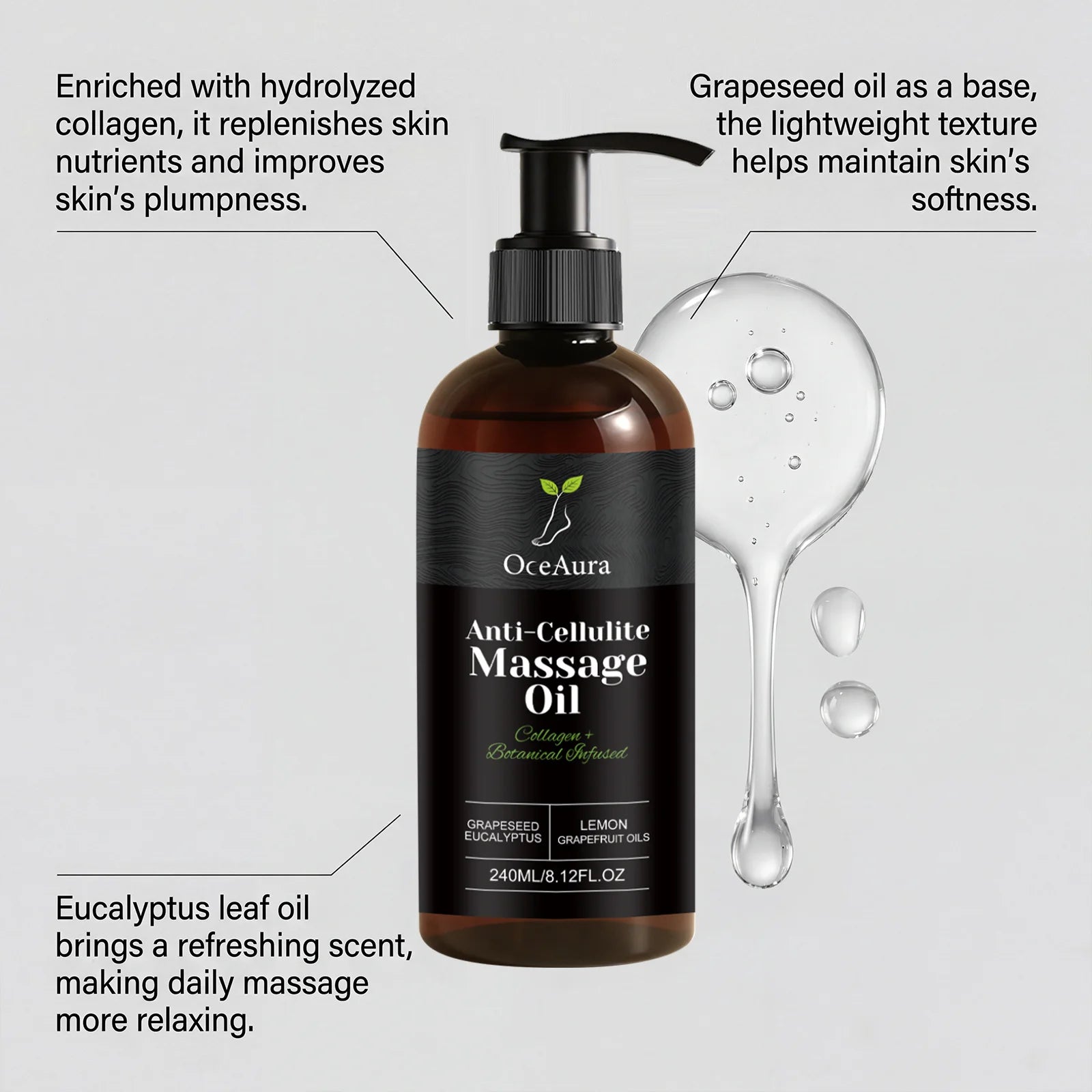 Collagen Anti-Cellulite Massage Oil Abdomen Thigh Firming Nourishing Dry Skin Glowing Soothing Revitalizing Tightening Body Oil