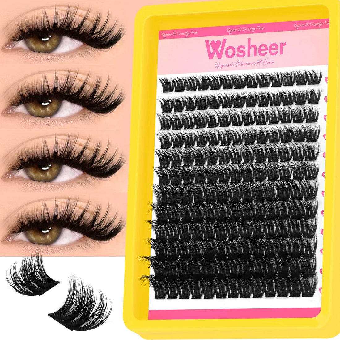 WOSHEER Lashes Clusters Cat Eyelashes Wispy Individual Lashes Extensions Volume Thick Clusters Lashes DIY At Home Halalzen