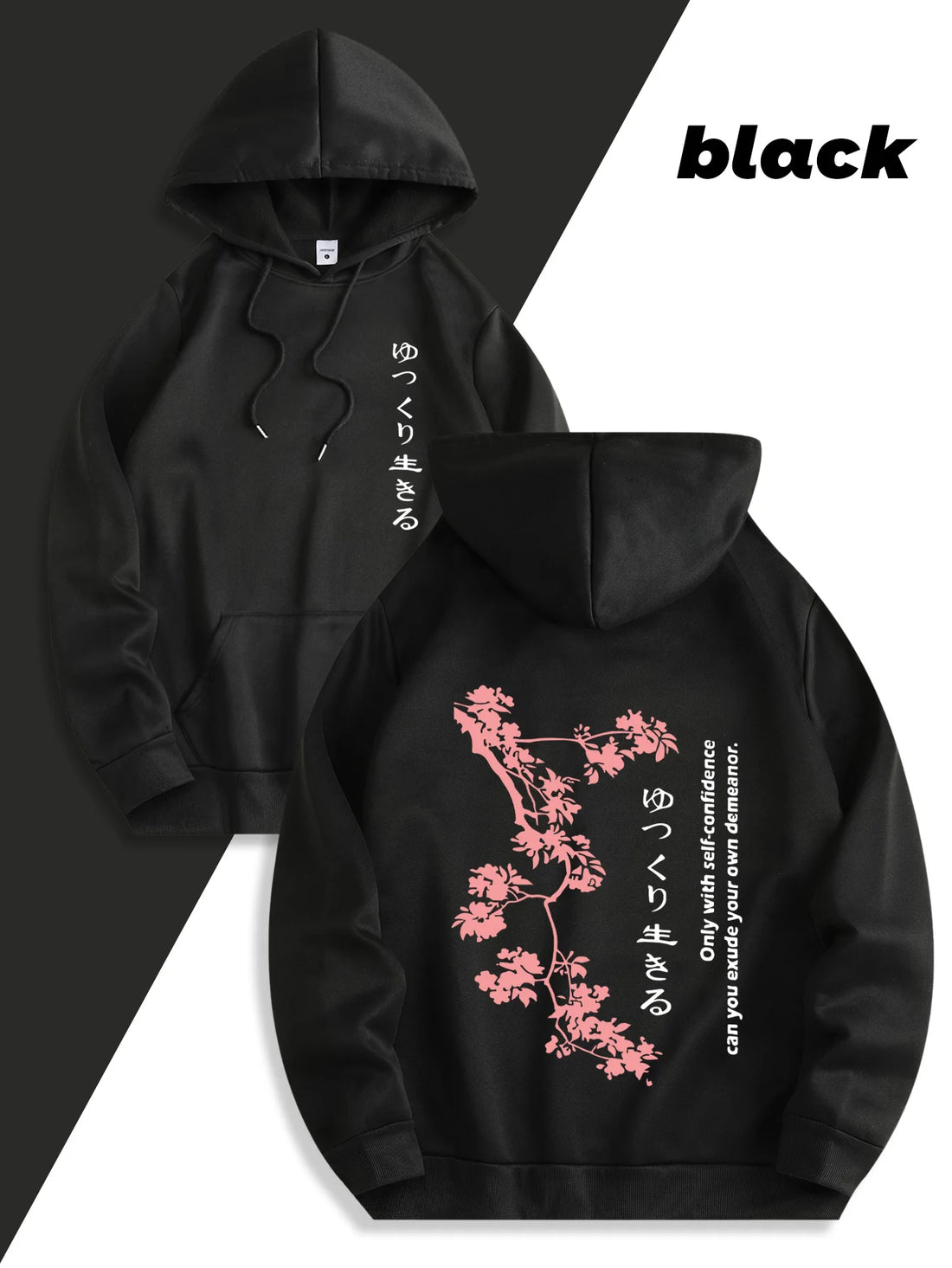 New casual hoodie with Tokyo cherry blossom print, slightly stretchy fabric, regular fit, drawstring, unisex, autumn and winter